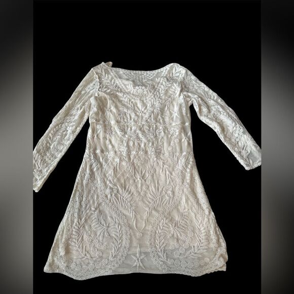 Express White Sheath Dress with Bishop Sleeves and V-neck - Picture 2 of 7